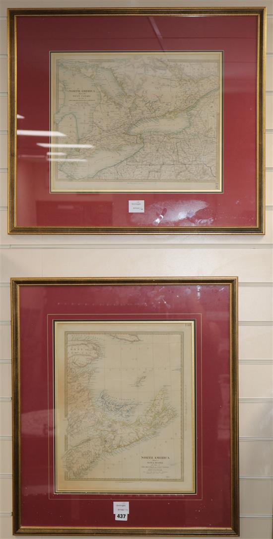 Edward Stanford. Two coloured engraved maps - North America - sheet I - Nova-Scotia and sheet 3 - West Canada, both c.1860 43 x 35cm